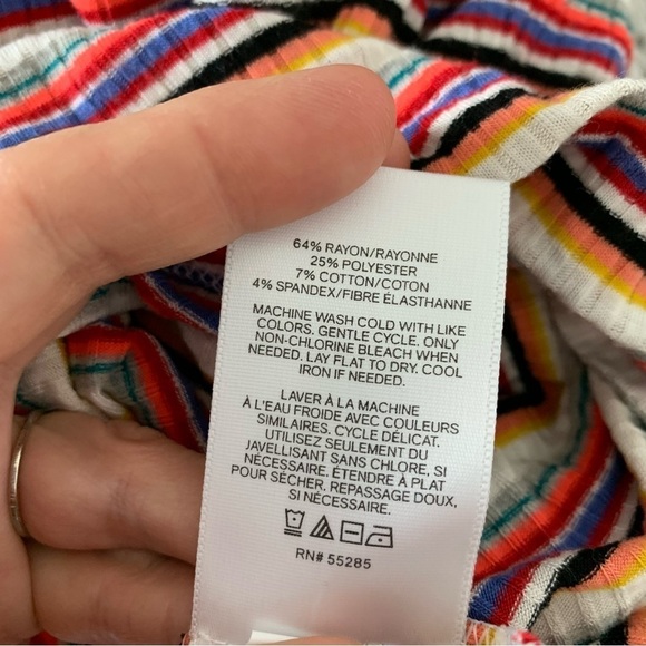 Express One Eleven Striped Ribbed Zip Neck Top 3/4 Sleeves Retro Size XS - Picture 12 of 16